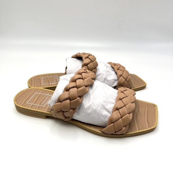 Dolce‎ Vita Size 6 Vegan Leather Beige Tan Nude Braided Woven Flat Sandals Shoes - Picture 1 of 13